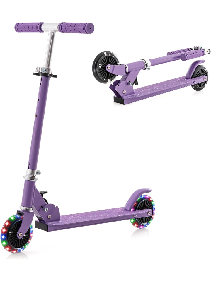 

COSTWAY Самокат со светодиодными колесами, подходит для детей от 3 лет и старше, фиолетового цвета