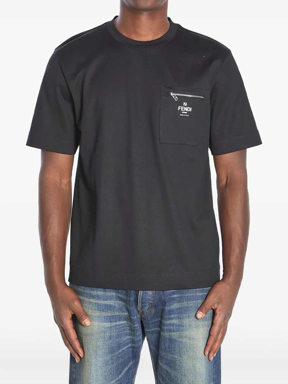 

Хлопковая футболка с карманом на молнии Fendi, черный