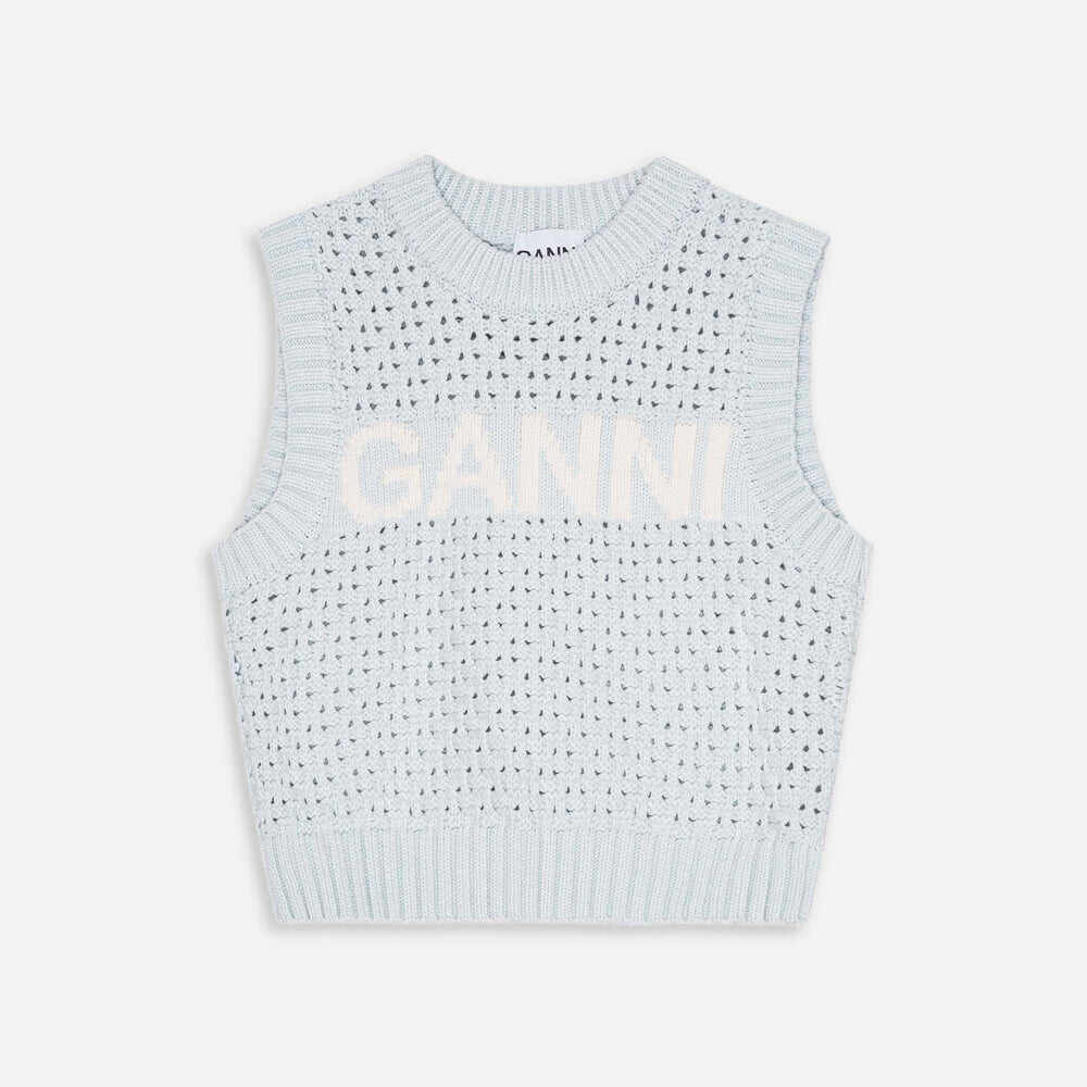 

Толстовка Ganni Textured Pointelle Vest, цвет Illusion Blue