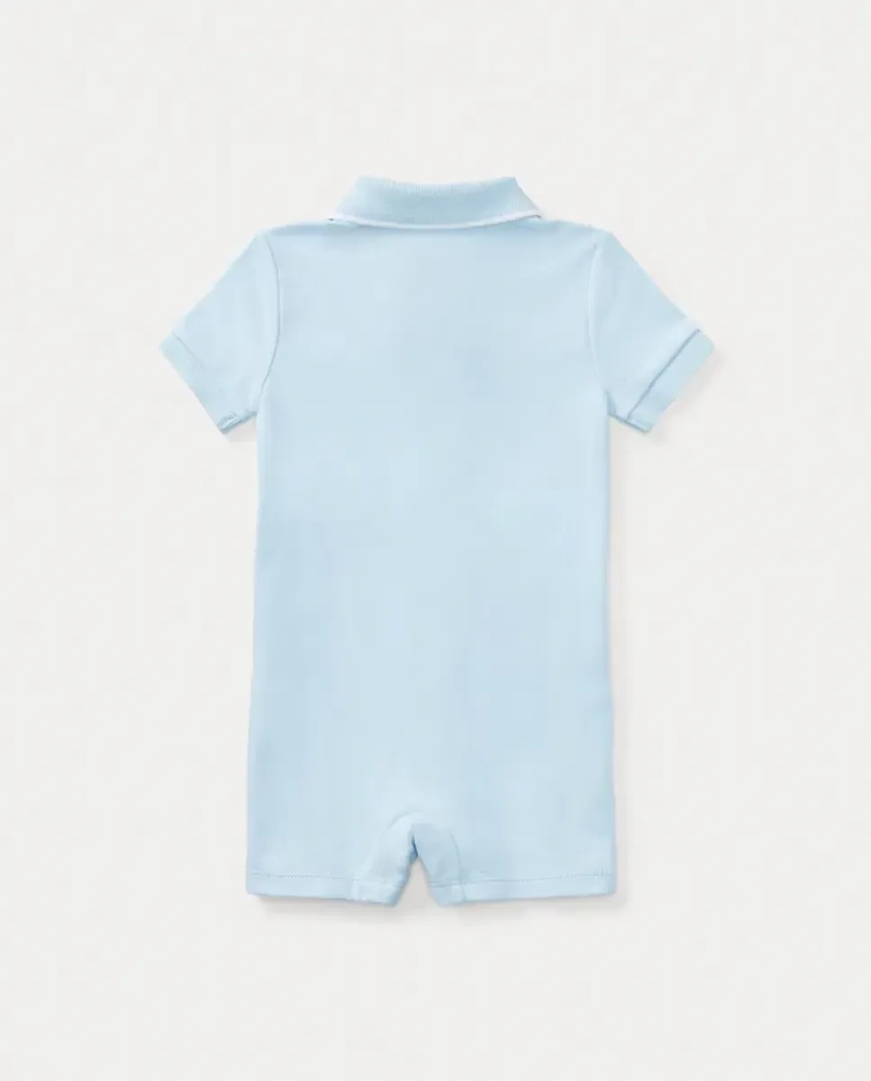 Короткий боди для мальчика-подростка с воротником поло из мягкого хлопка Polo Ralph Lauren, светло-голубой — фото 2