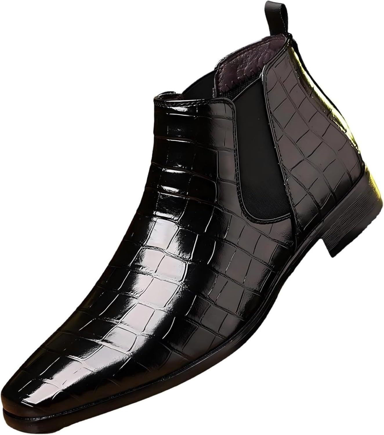 

Мужские модные челси с крокодиловым принтом, ботинки на высокой подошве, туфли на щиколотку с квадратным носком, повседневные ботинки с массивным каблуком из кожи для мужчин Generic, черный