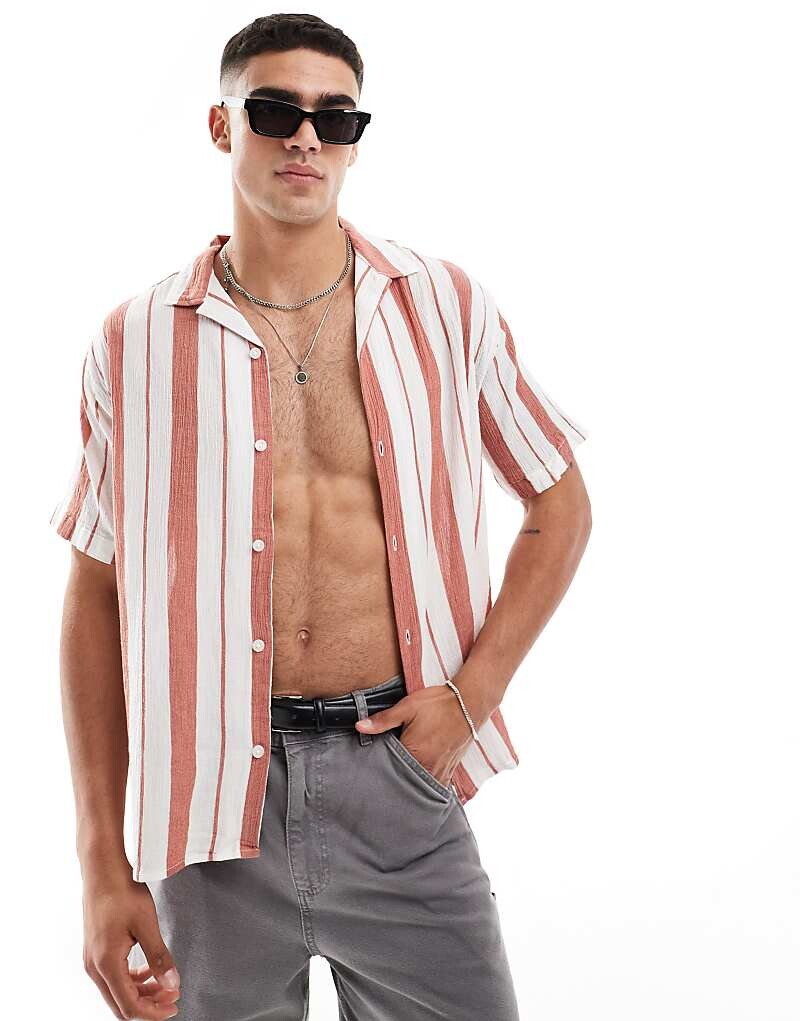 

Jack & Jones – рубашка с кубинским воротником и оранжевыми полосками
