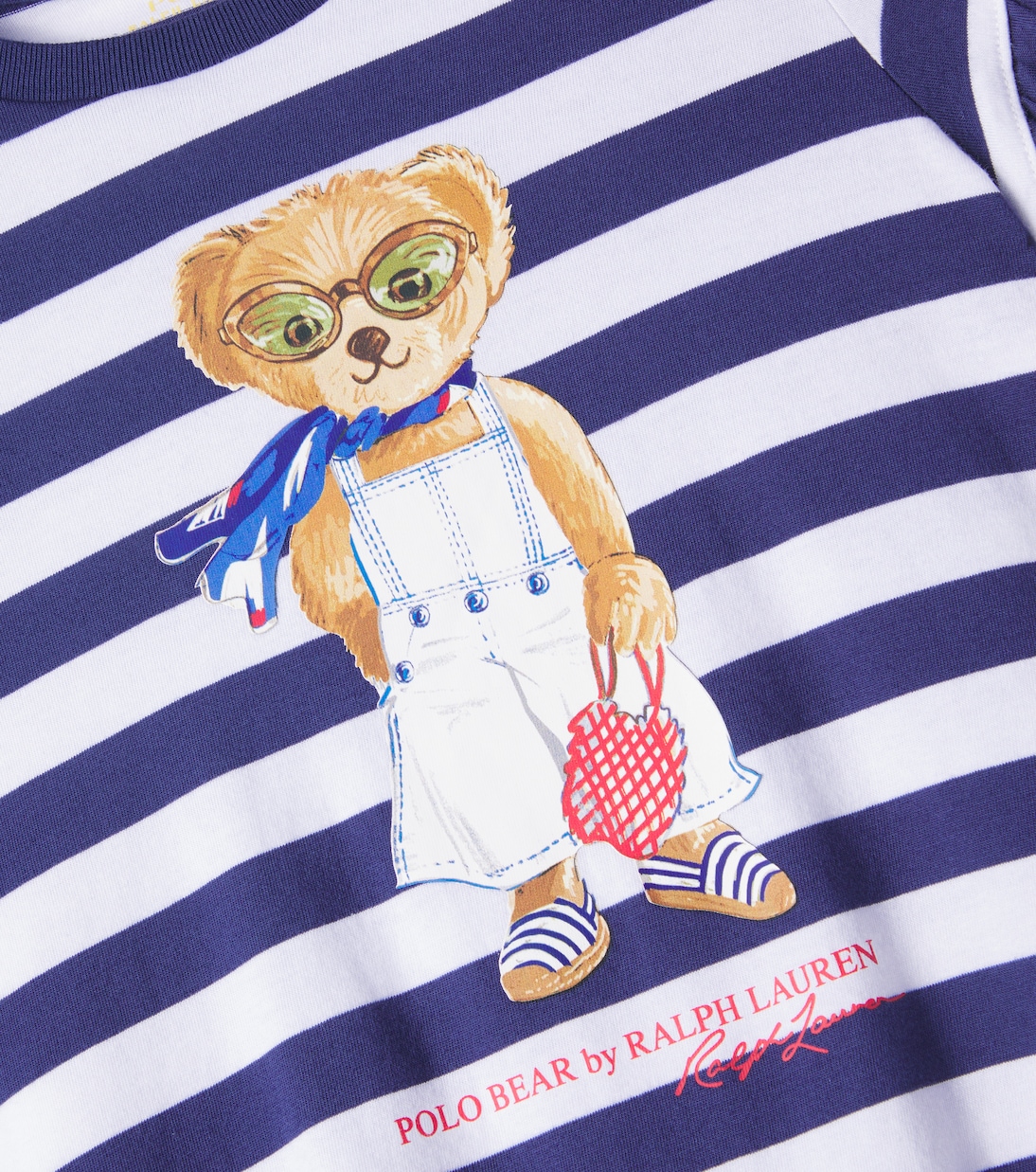 Полосатое хлопковое платье Polo Bear Polo Ralph Lauren Kids, Navy/White Stripe — фото 3