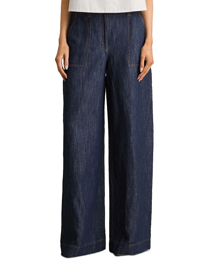 

Широкие брюки из льняной смеси REISS, синий