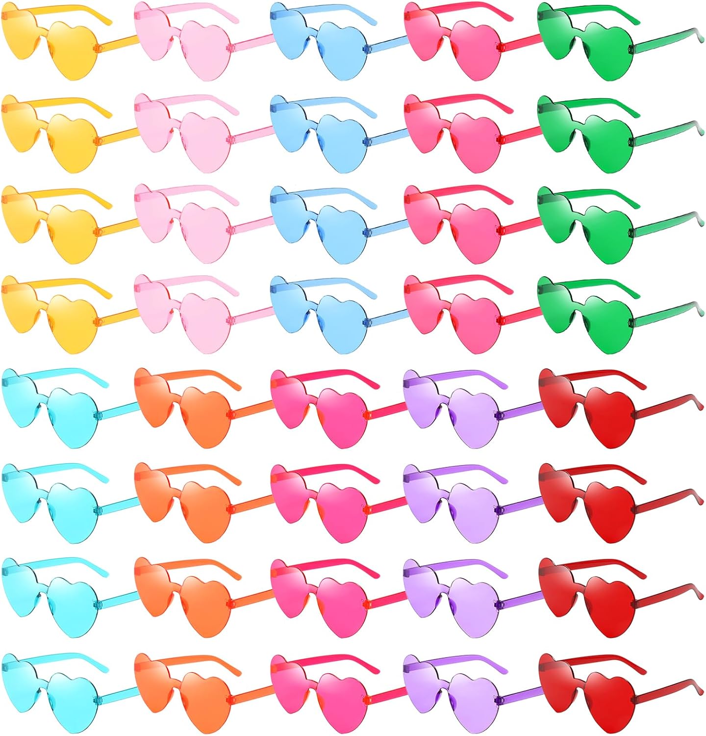 

Оптовая продажа солнцезащитных очков Pibupibu: 40 штук без оправы в форме сердца, для взрослых и унисекс, забавные красочные очки в форме сердца, сувениры для вечеринок, Assorted Colors