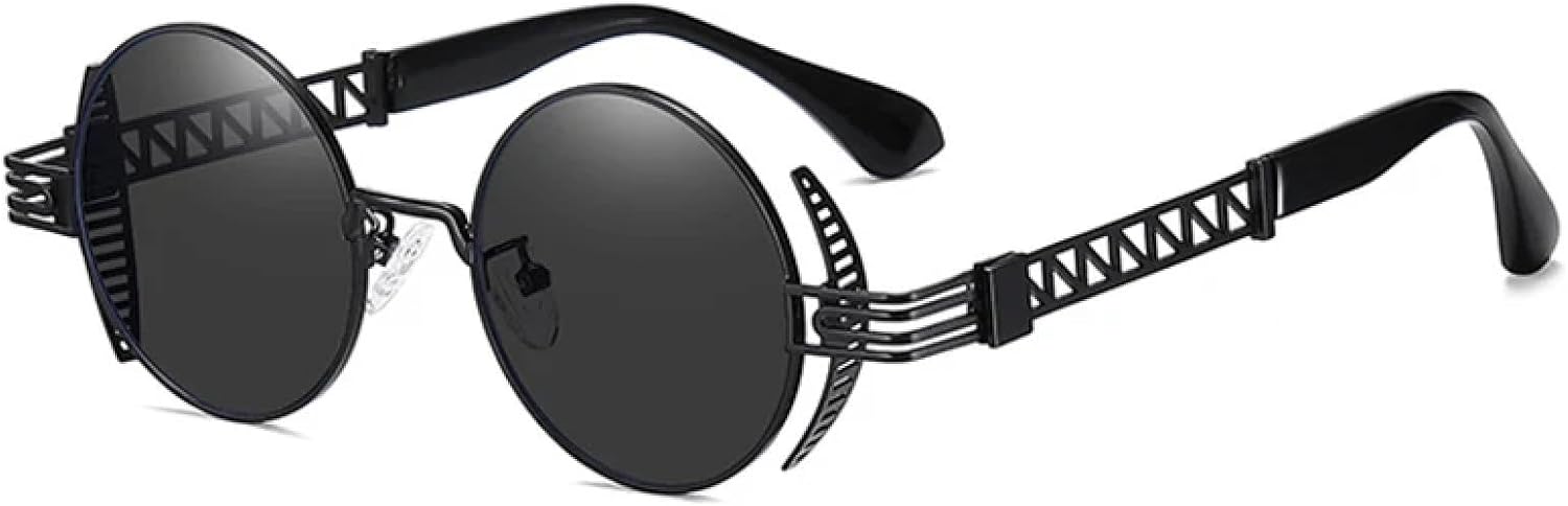 

Ретро круглые панк-солнцезащитные очки для женщин, модные, с прозрачными линзами, защита от УФ-излучения UV400, для мужчин, уникальные, с полой металлической оправой TVTBBVV, Black Grey