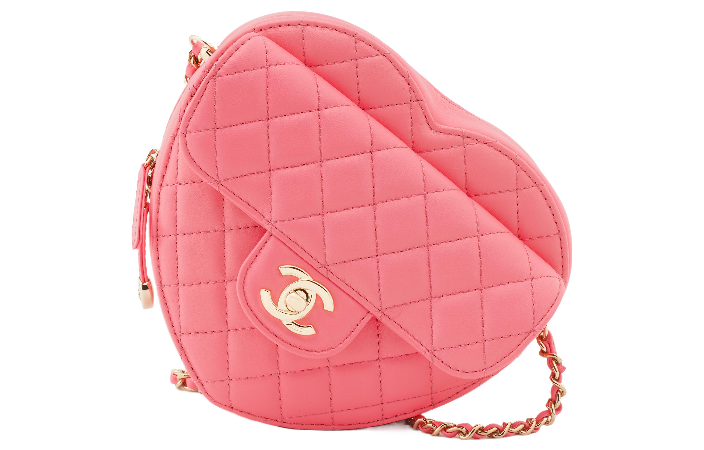 

CHANEL Сумка-сердце из ягненка Сумка в форме сердца Наплечная сумка Нагрудная сумка Женская кораллово-розовая