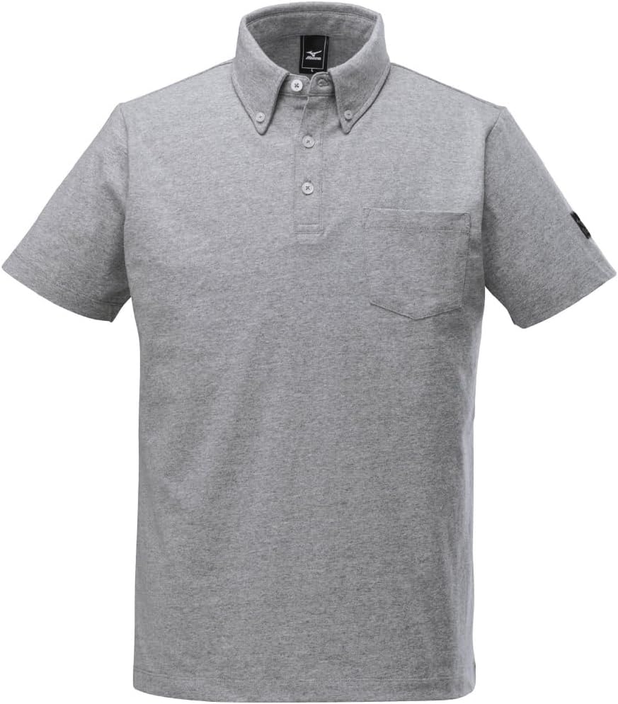 

Мужская водоотталкивающая рубашка-поло с коротким рукавом и пуговицами, удобная для занятий спортом на открытом воздухе, лента для нейтрализации запахов, C2JA2153 Mizuno, светло-серый