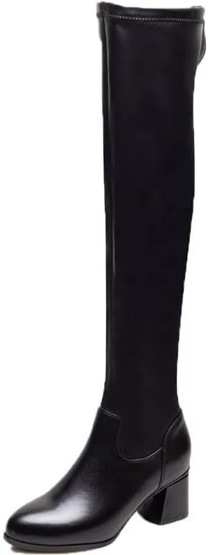 

Женские теплые сапоги из эластичной мягкой кожи с бархатной вставкой, зимние повседневные сапоги на нескользящей платформе, удобные сапоги выше колена ELSHTIDE