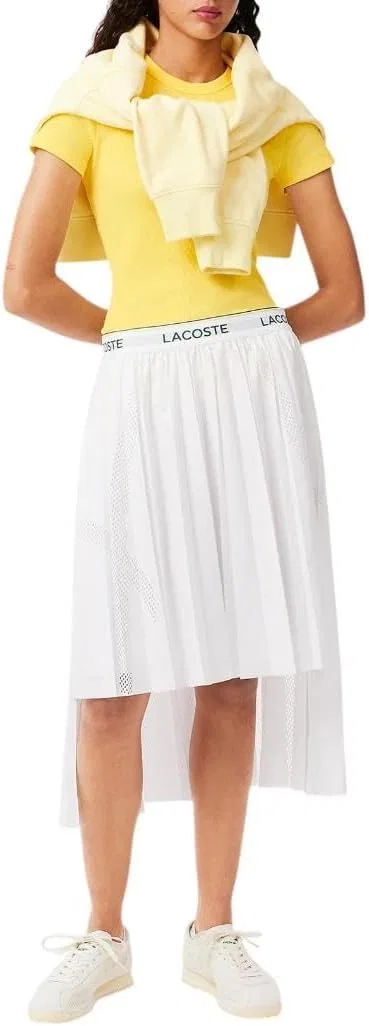 Женская хлопковая футболка Lacoste приталенного кроя, вышитый крокодил, белый — фото 3