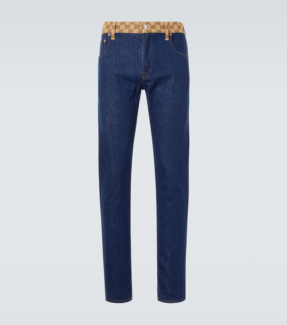 

GG Canvas джинсы с зауженным кроем и средней посадкой Gucci, Dark Blue/Mix