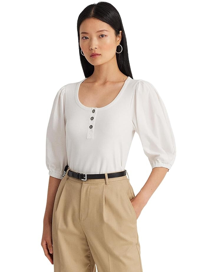 

Футболка LAUREN Ralph Lauren Stretch Cotton Puff-Sleeve Henley, белый
