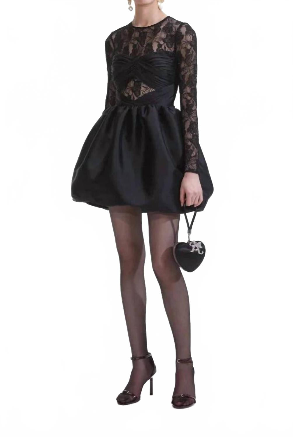 

Женское мини-платье из тафты с кружевом в черном цвете Self-Portrait