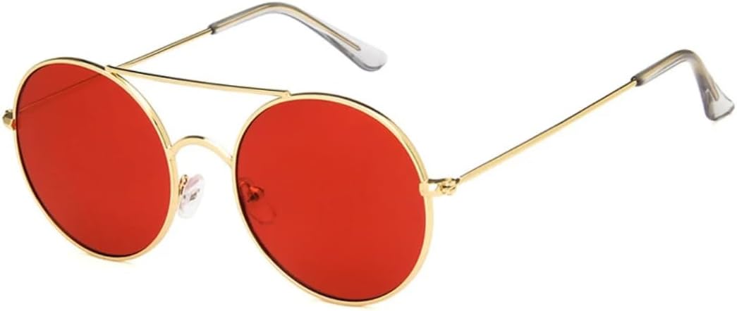 

Солнцезащитные очки с защитой UV400 | Маленькая круглая металлическая оправа | для женщин и мужчин, для занятий спортом на открытом воздухе и вождения DSVIGF, Gold Red