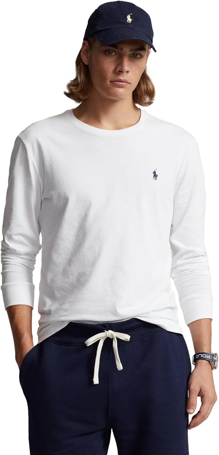 Мужская футболка POLO RALPH LAUREN Classic Fit Soft Touch с длинным рукавом, Ralph Lauren White — фото 2