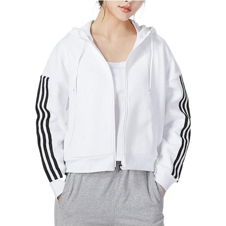 Женская куртка с капюшоном и тремя полосками, белая Adidas — фото 2