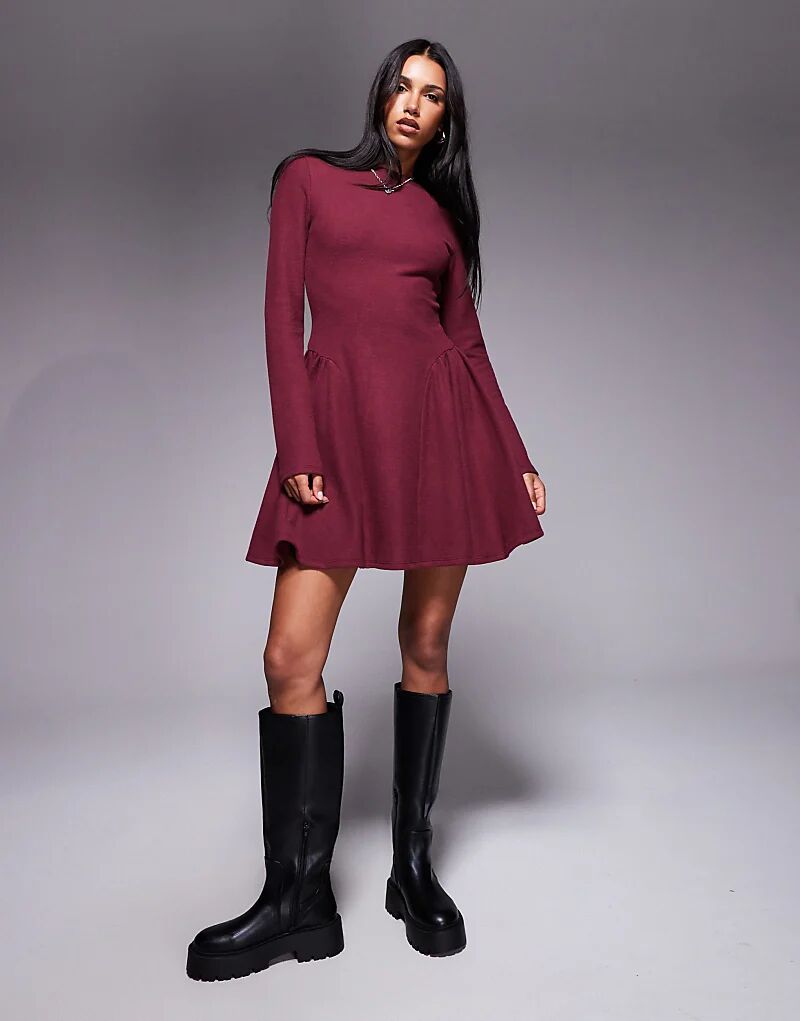 

Супермягкое мини-платье годе с длинными рукавами ASOS DESIGN бордового цвета