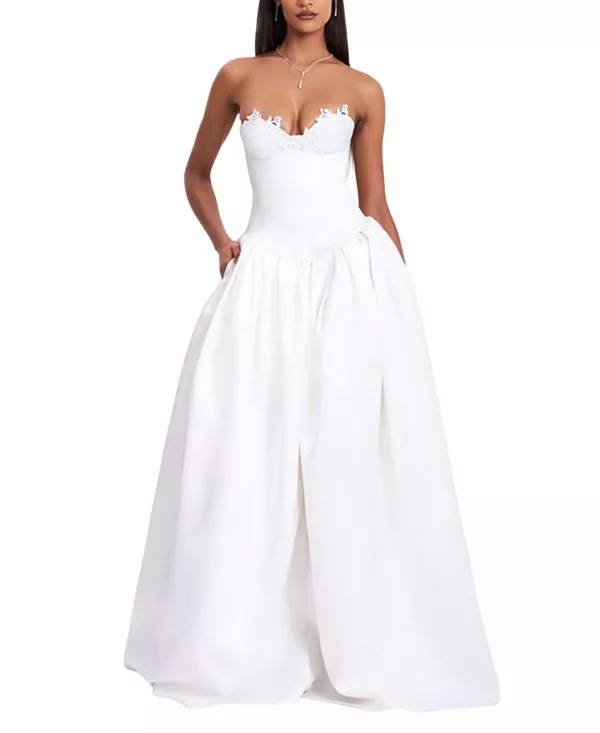 

Свадебное платье Naila без бретелей с кружевной отделкой и заниженной талией Miss Circle, белый