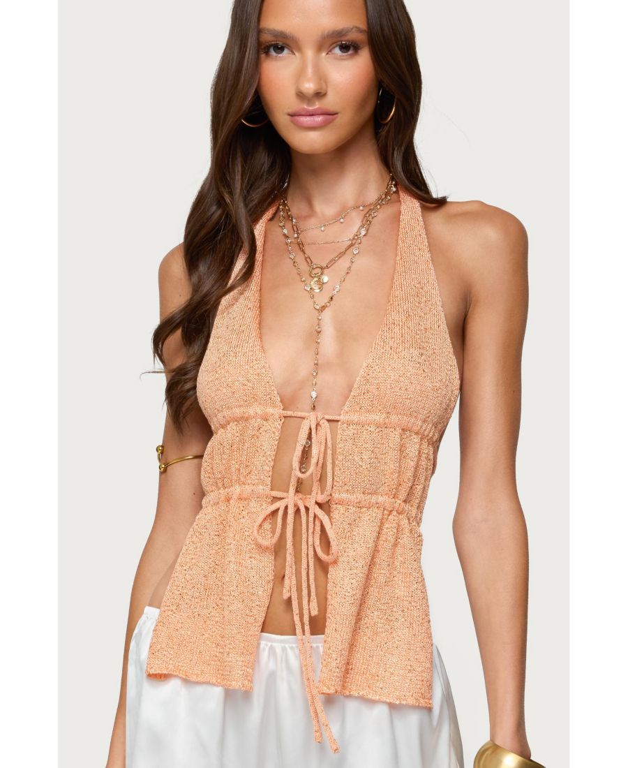 

Женский вязаный топ с пайетками, разрезом спереди и открытой спиной Edikted, Orange