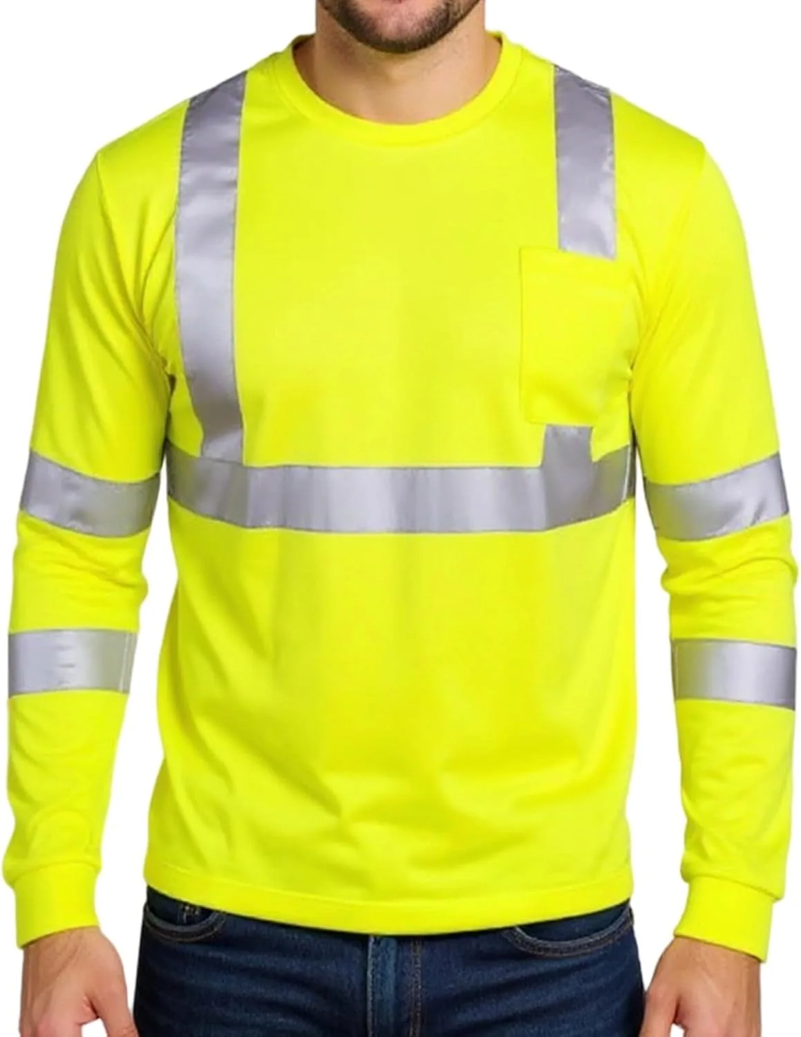 

Ymosrh Мужская футболка Hi Vis с длинным рукавом и светоотражающими элементами, M-3XL