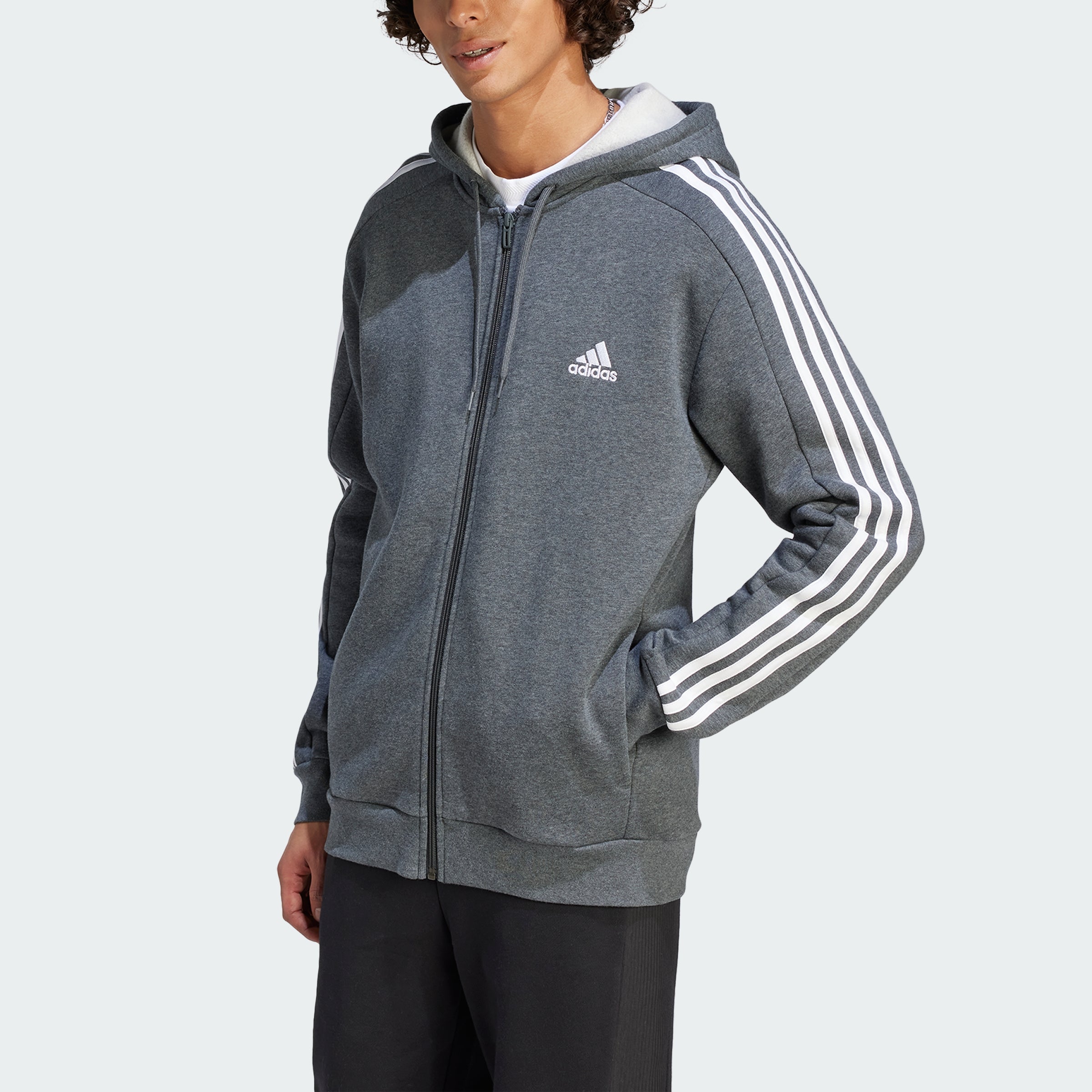 

Мужская толстовка с капюшоном adidas Essentials Fleece 3-Stripes Full-Zip, темно-серый