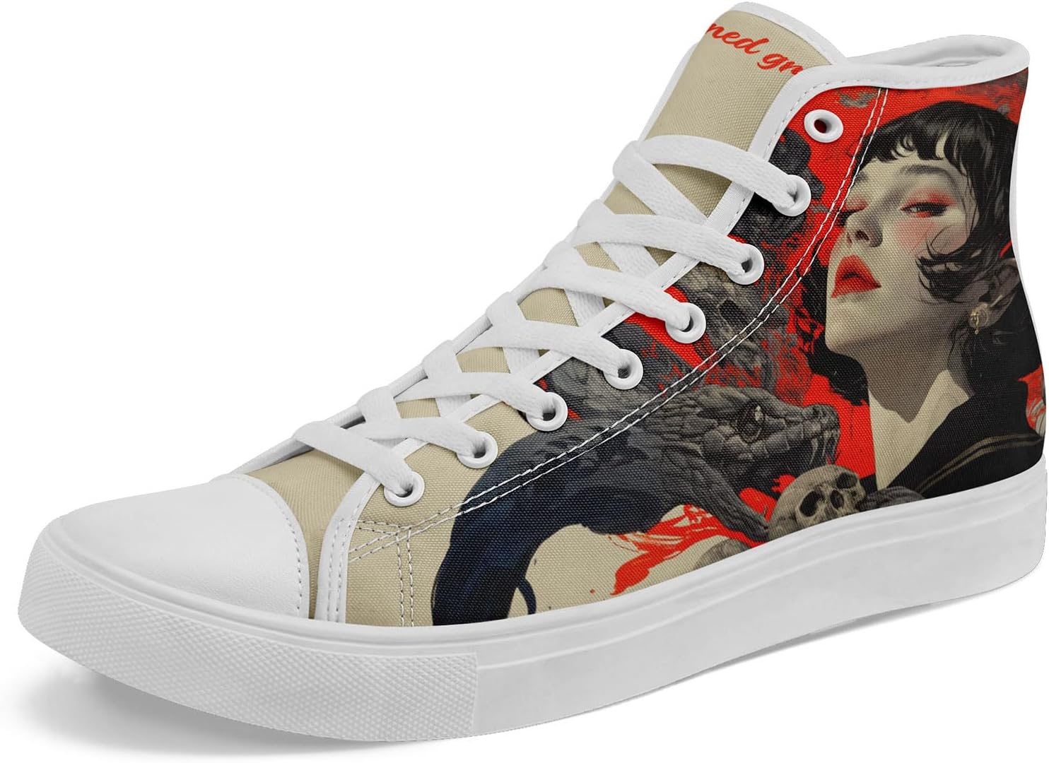 

Высокие кеды с черепом из холста для мужчин и женщин, панк-готический стиль, модные унисекс, стильные повседневные обувь с плоской подошвой Awsole, белый/черный/красный/серый/бежевый