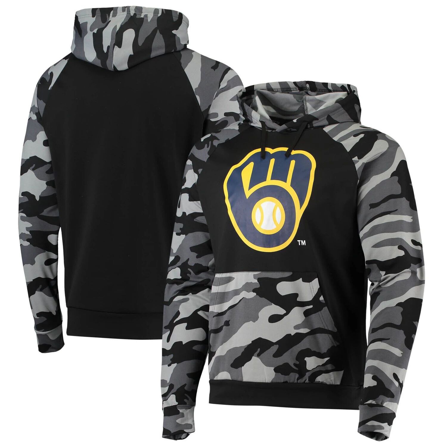 

Мужской пуловер с капюшоном FOCO Black Milwaukee Brewers Camo Raglan