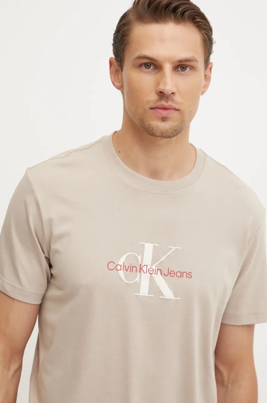 

Хлопковая футболка Calvin Klein Jeans, бежевый