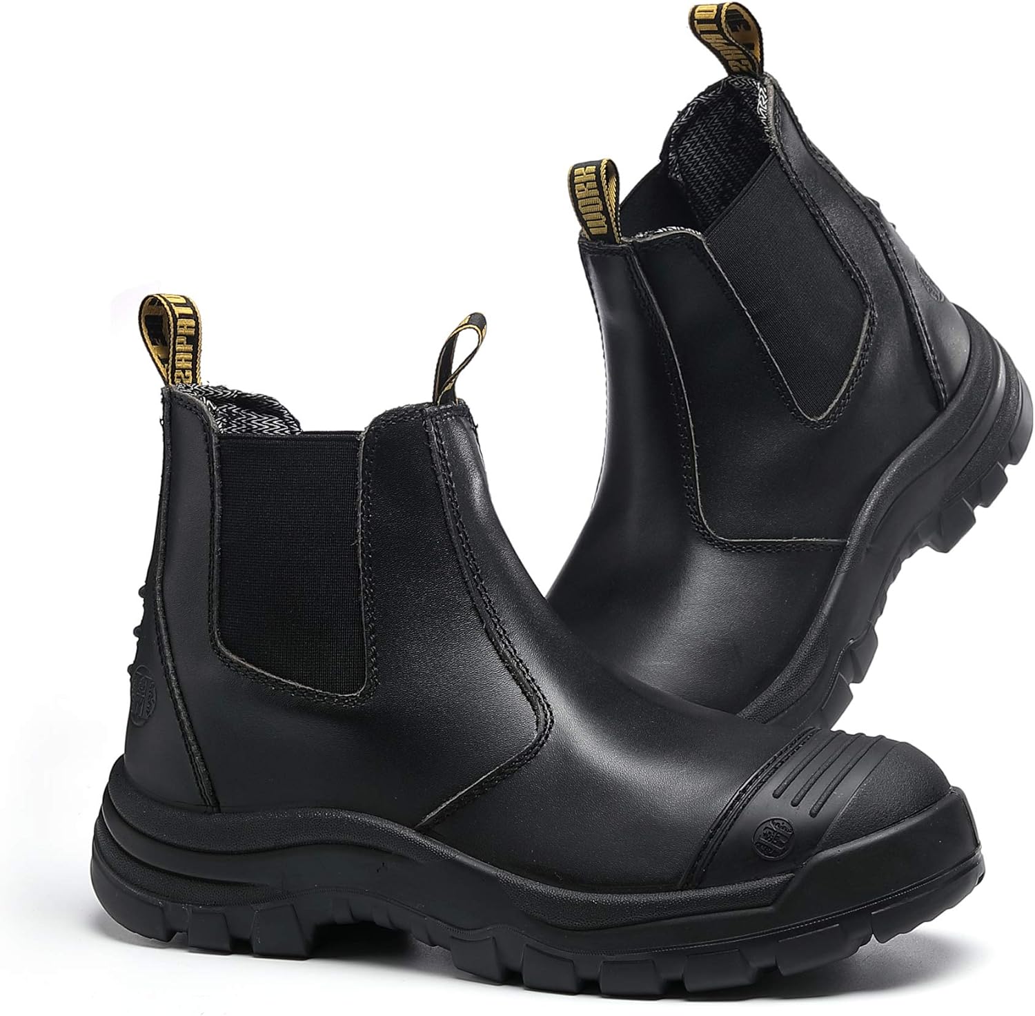 

Мужские ботинки со стальным и мягким носком, водонепроницаемые, без шнурков, противо-прокольные, противоскользящие, безопасные ботинки Rock Poster, черный