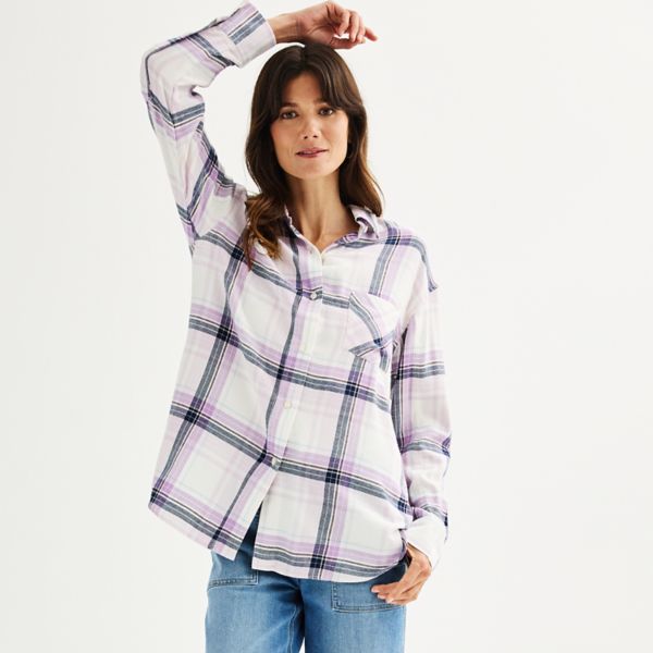 

Маленькая свободная фланелевая кофточка бойфренда Sonoma Goods For Life, цвет lilac blue plaid