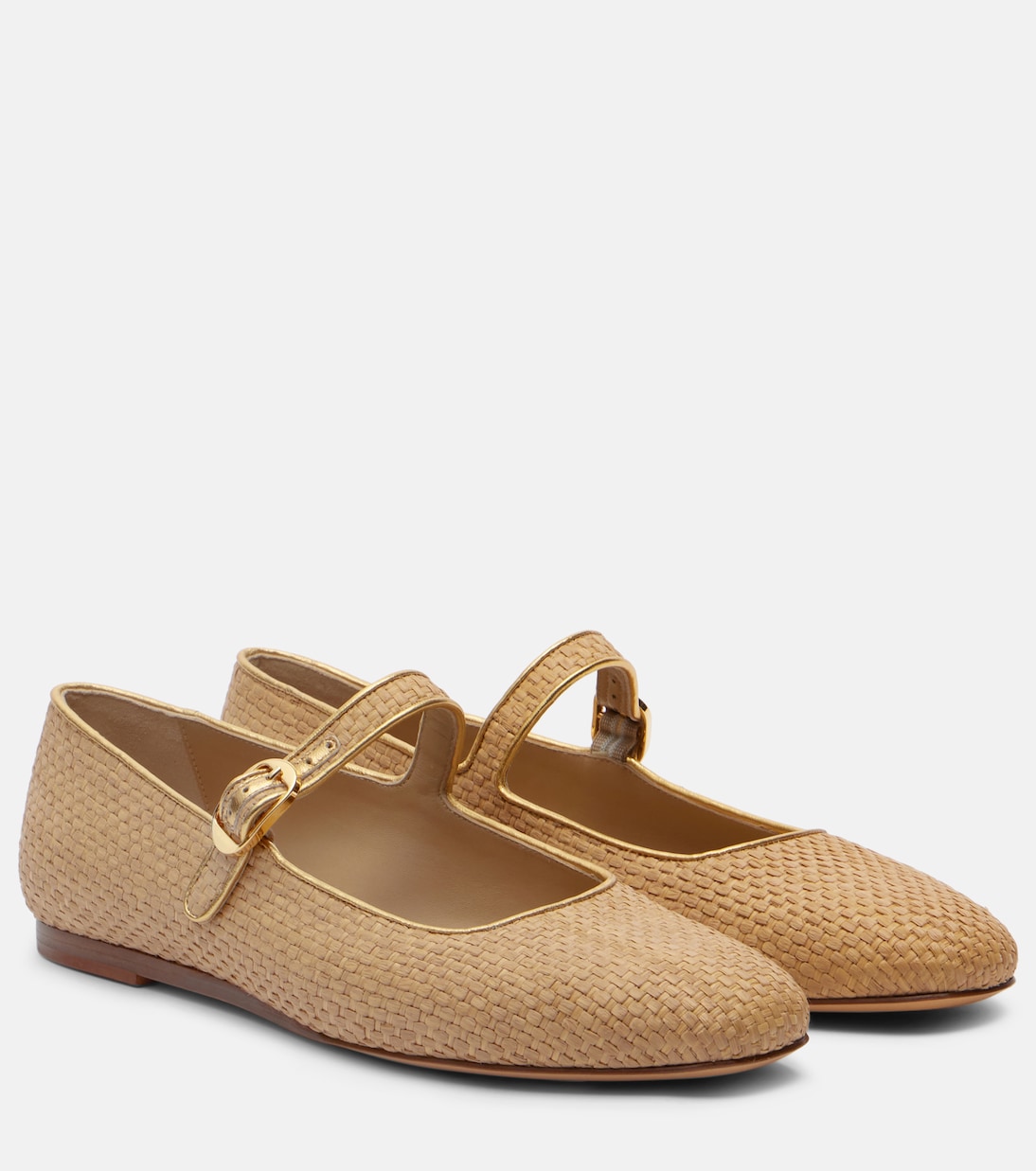 Балетки Mary Jane с отделкой из кожи и рафии Le Monde Béryl, Camel-Natural