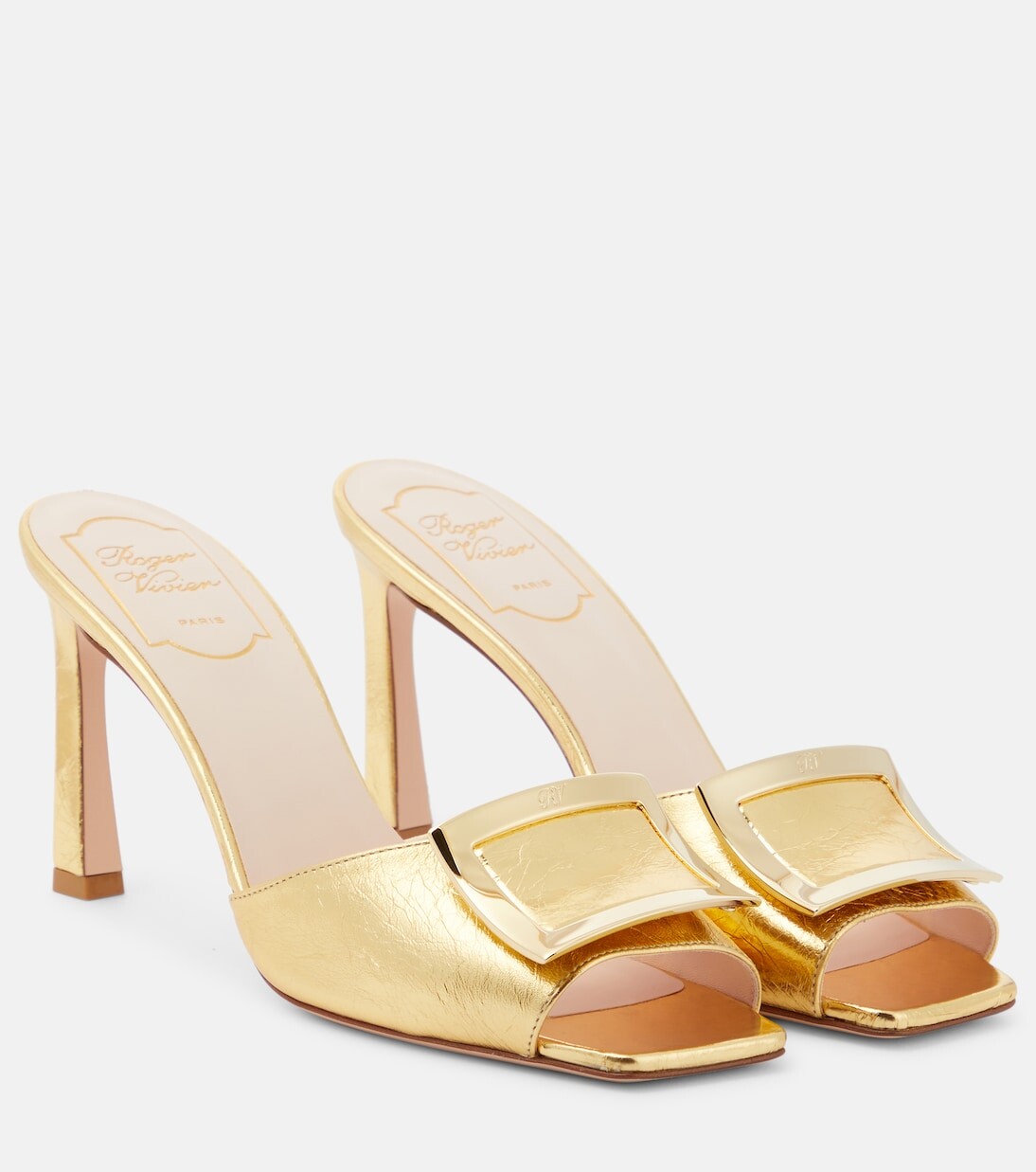 Кожаные мюли trumpet с эффектом металлик Roger Vivier, металлический