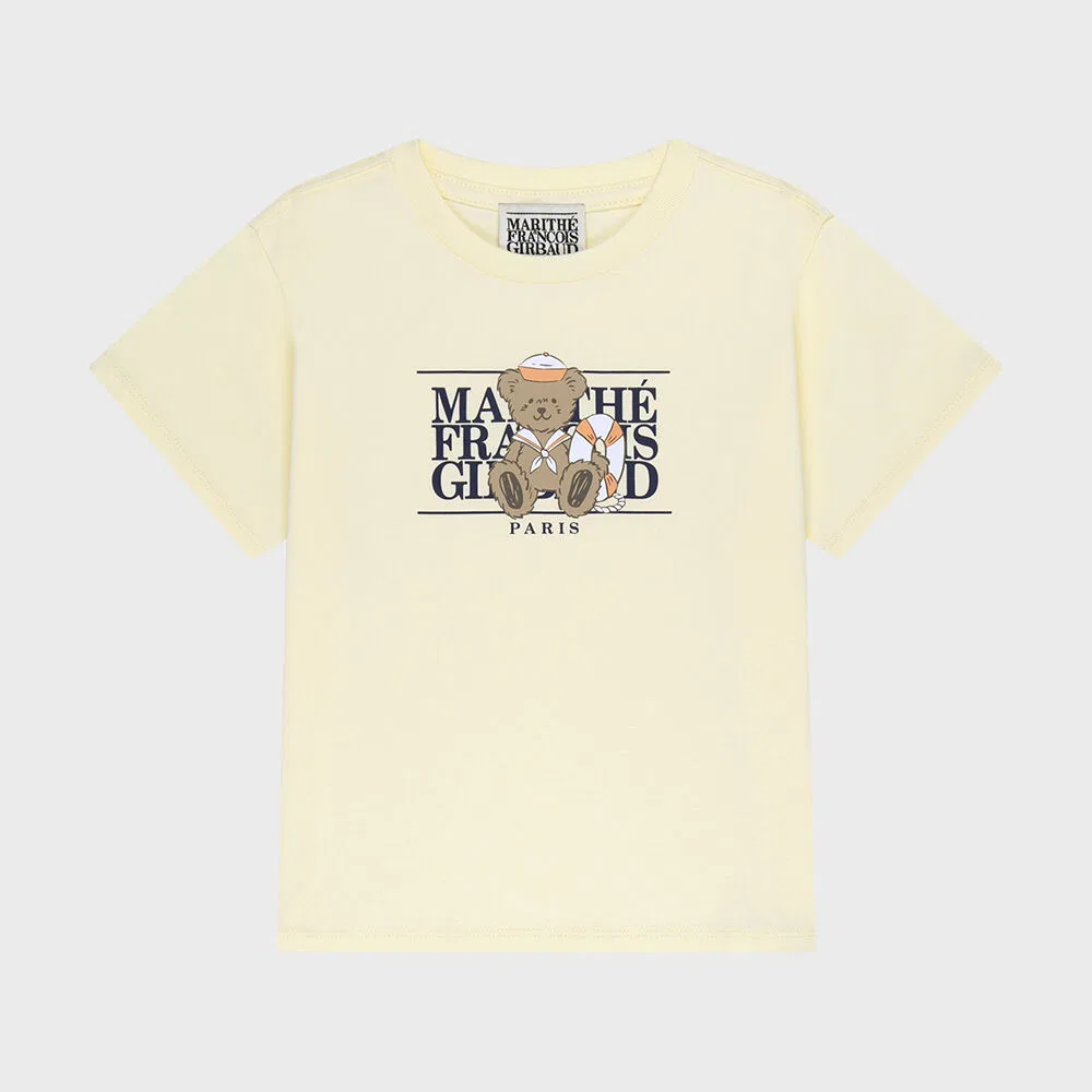 Детская футболка Marine Bear с классическим логотипом светло-жёлтого цвета от Marithé Kids — фото 2