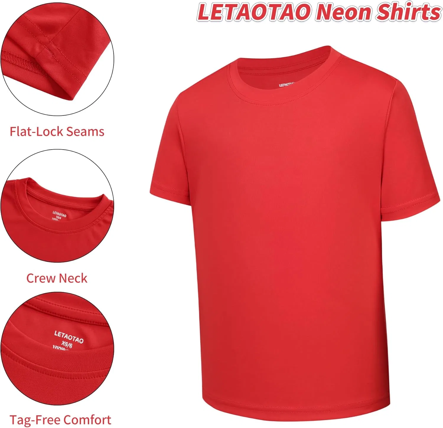 Футболка с коротким рукавом для мальчиков LETAOTAO, неоновая, красная, размеры 2T-Youth — фото 3