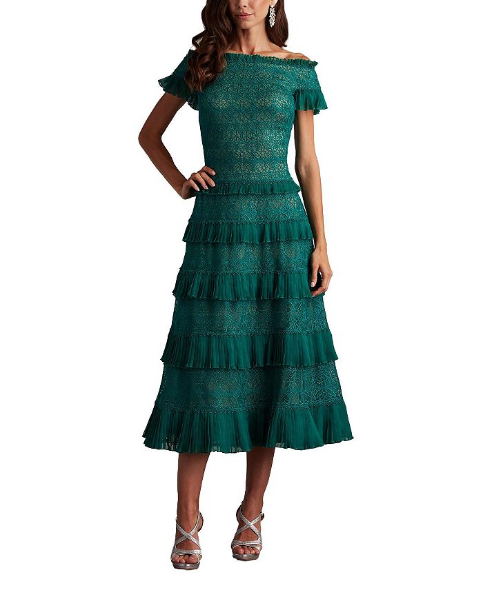 

Платье-миди из тюля Garina с многоуровневой вышивкой Tadashi Shoji, зеленый