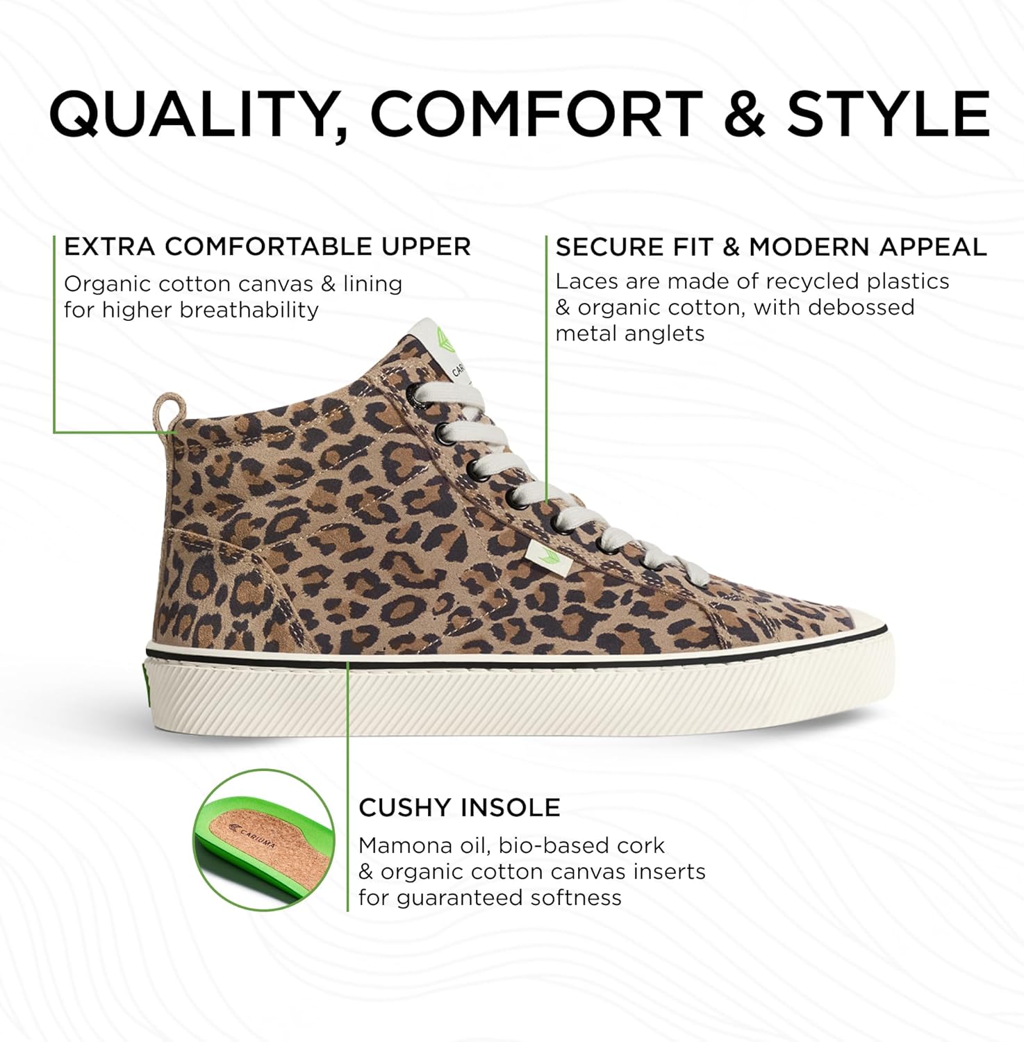 Кроссовки Cariuma OCA High Suede, удобная обувь для мужчин, легкая и экологичная, универсальная повседневная обувь с 100 веганскими стельками, резиновая подошва, Leopard Print — фото 2