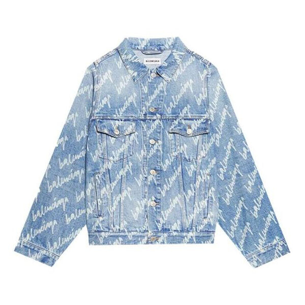 

Куртка allover script logo denim jacket 'light blue white' Balenciaga, голубой, Синий, Куртка allover script logo denim jacket 'light blue white' Balenciaga, голубой
