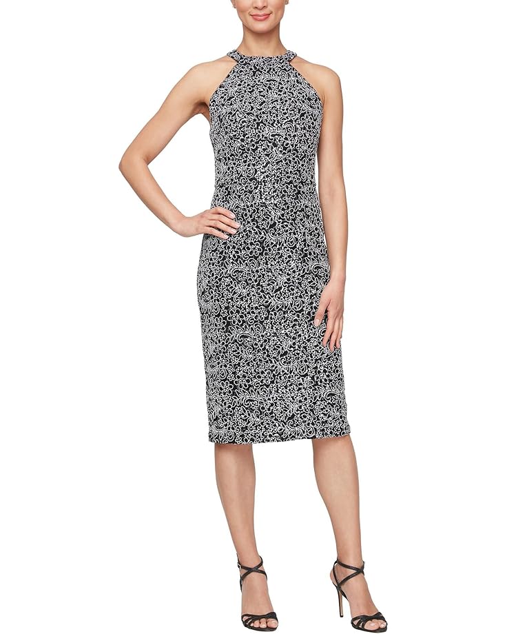 

Платье Alex Evenings Short Corded Lace Sheath Dress with Halter Neck, цвет Blk Wht