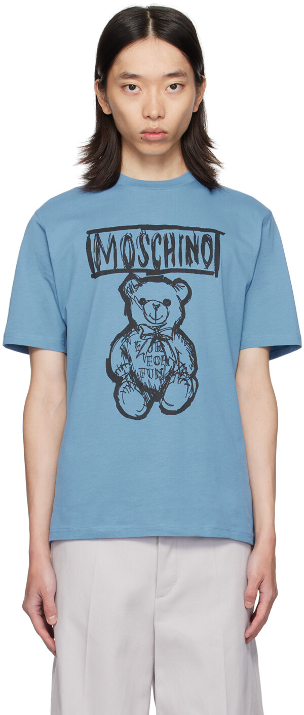 

Футболка с синим плюшевым мишкой Moschino
