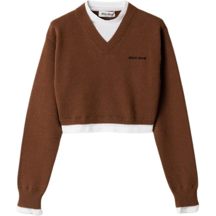Джемпер V-образный вырез Miu Miu Cognac
