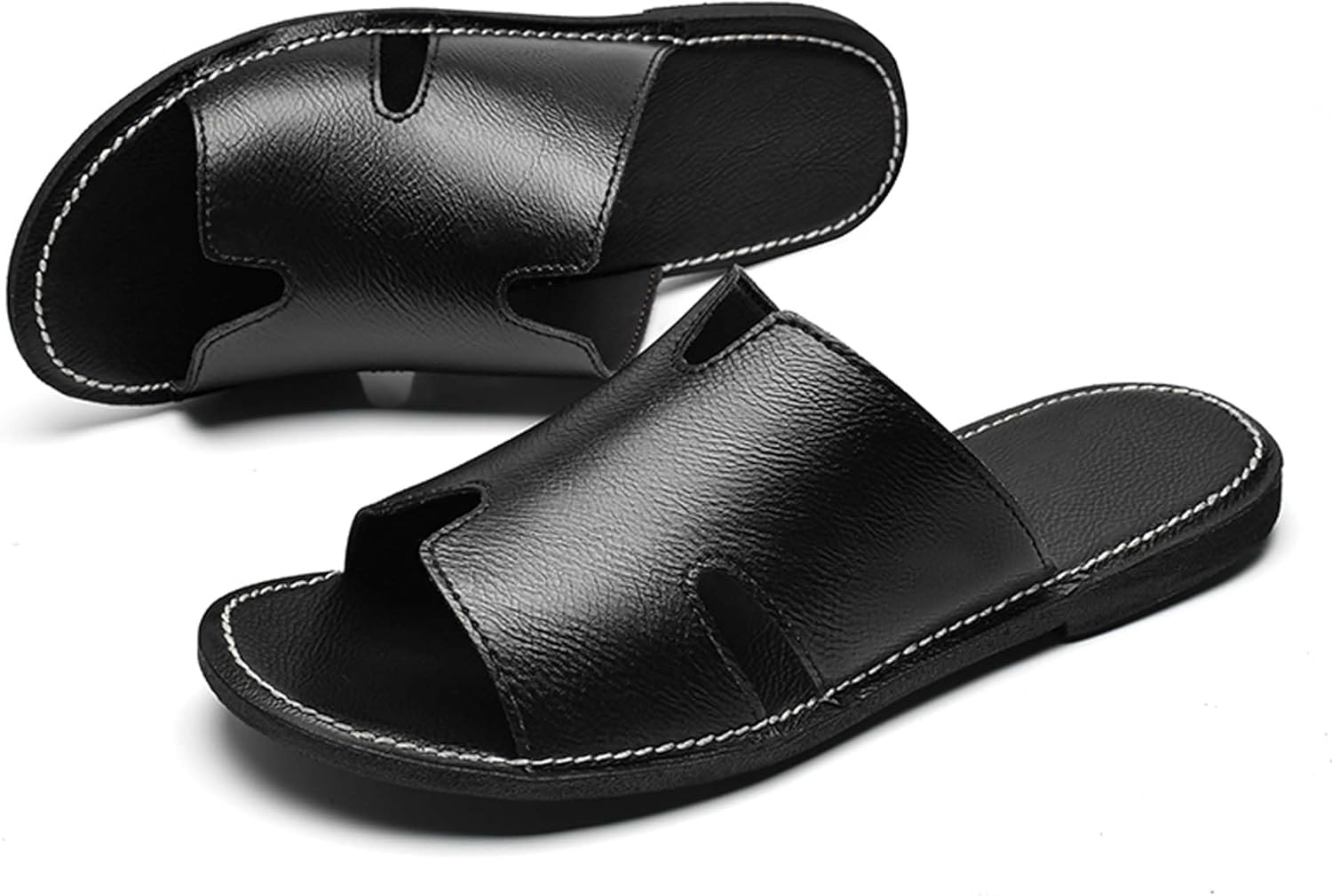 

Мужские и женские кожаные шлепанцы Vtiao, модные повседневные шлепанцы, для дома и улицы, мягкие и дышащие, противоскользящие и износостойкие, прочные, черный