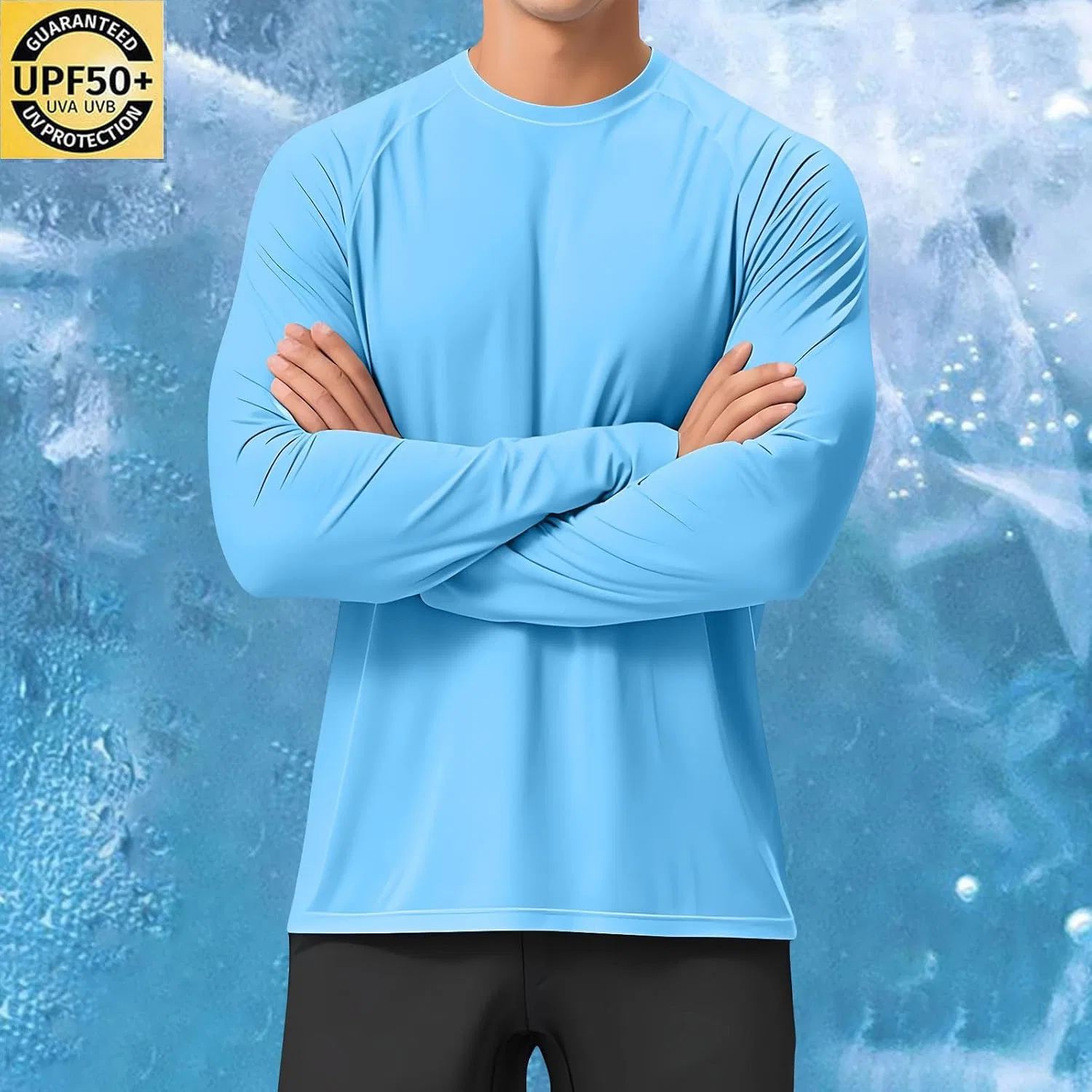 Мужская футболка с длинным рукавом, свободный крой, Generic, Sky Blue — фото 2