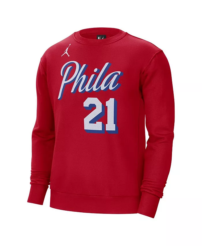 Мужской красный свитшот с капюшоном Philadelphia 76ers Joel Embiid Statement с именем и номером Jordan — фото 3