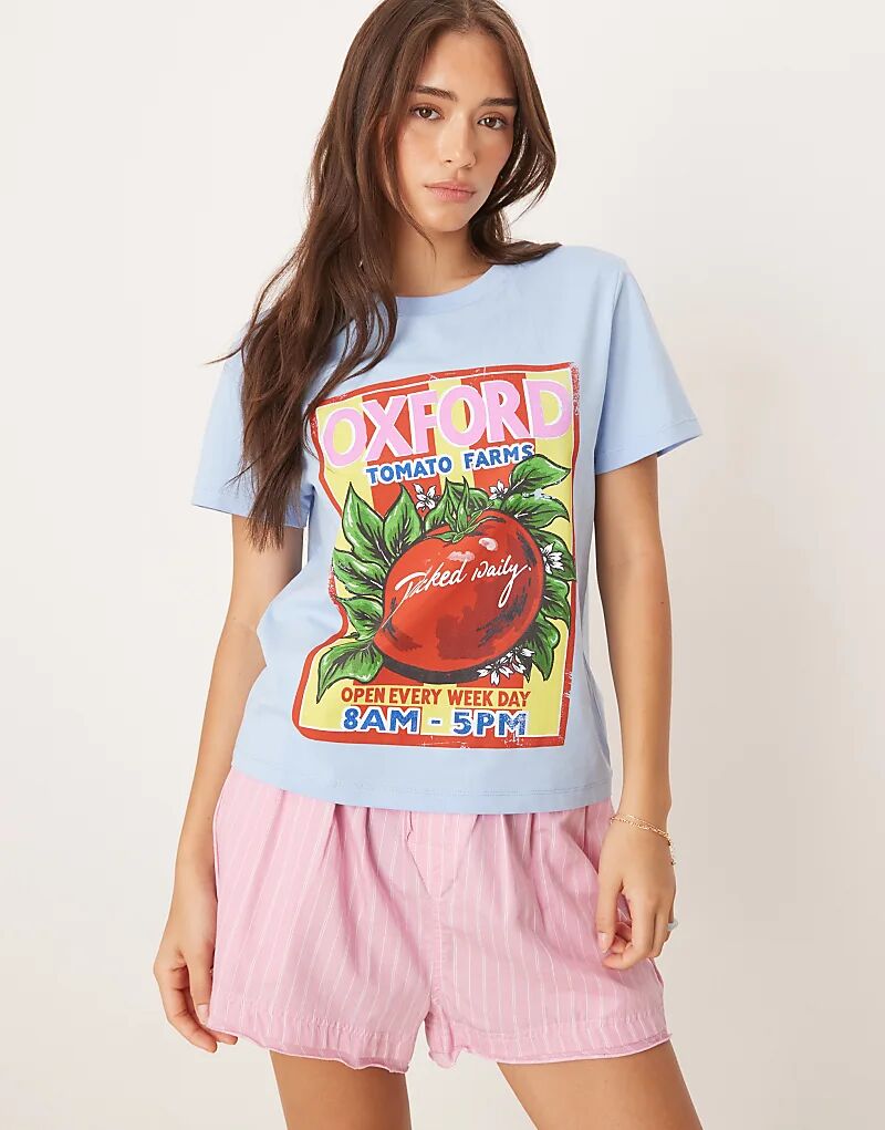 

Свободная детская футболка ASOS DESIGN с принтом помидора в стиле оксфорд, синего цвета