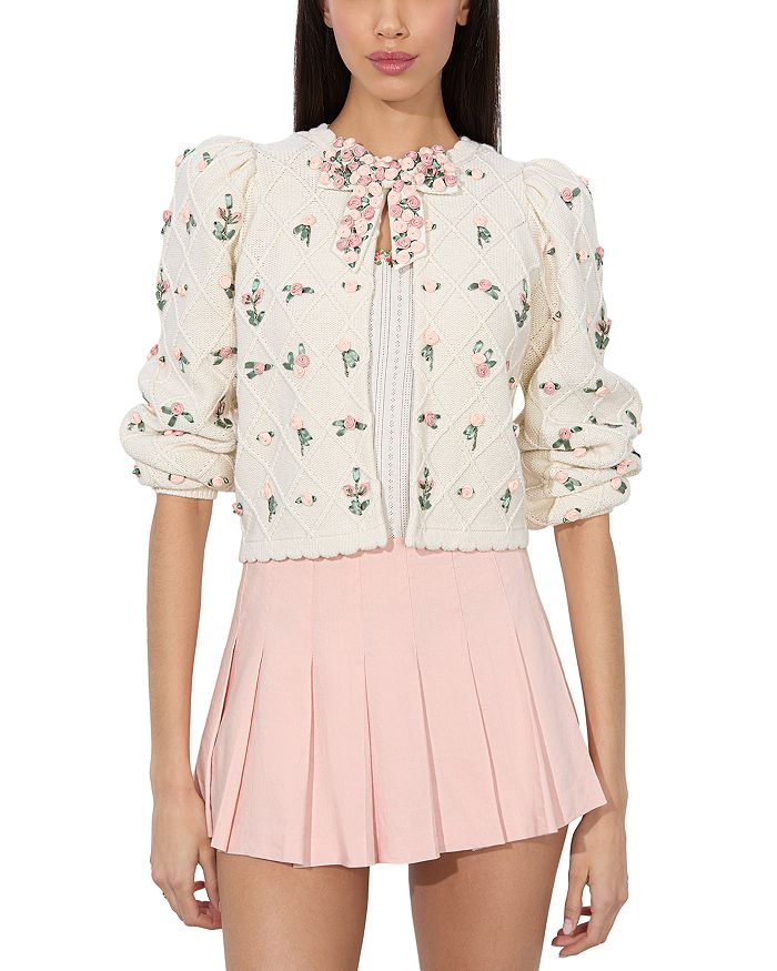 

Кардиган с объемными рукавами и цветочным принтом Kitty Alice and Olivia, белый
