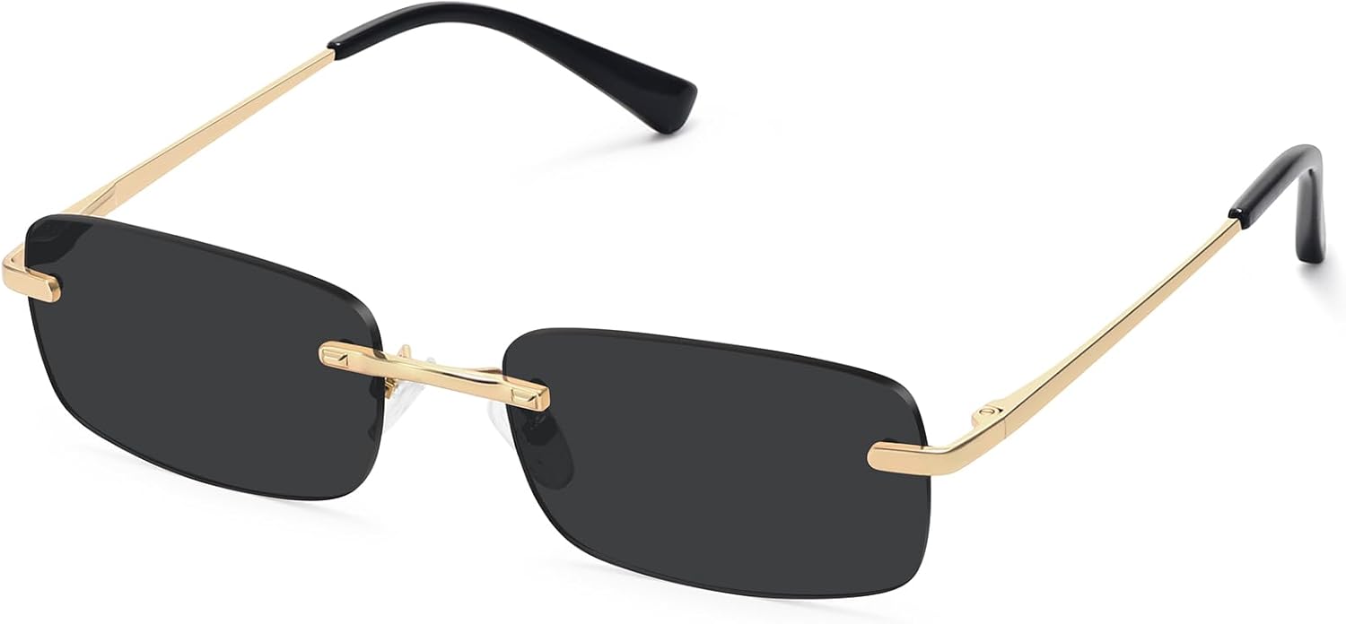 

Ретро-солнцезащитные очки прямоугольной формы без оправы для женщин, модные, узкая, маленькая оправа, пружинный шарнир, защита от УФ-излучения, FZN905 Fozono, Gold Frame/Gray Lens