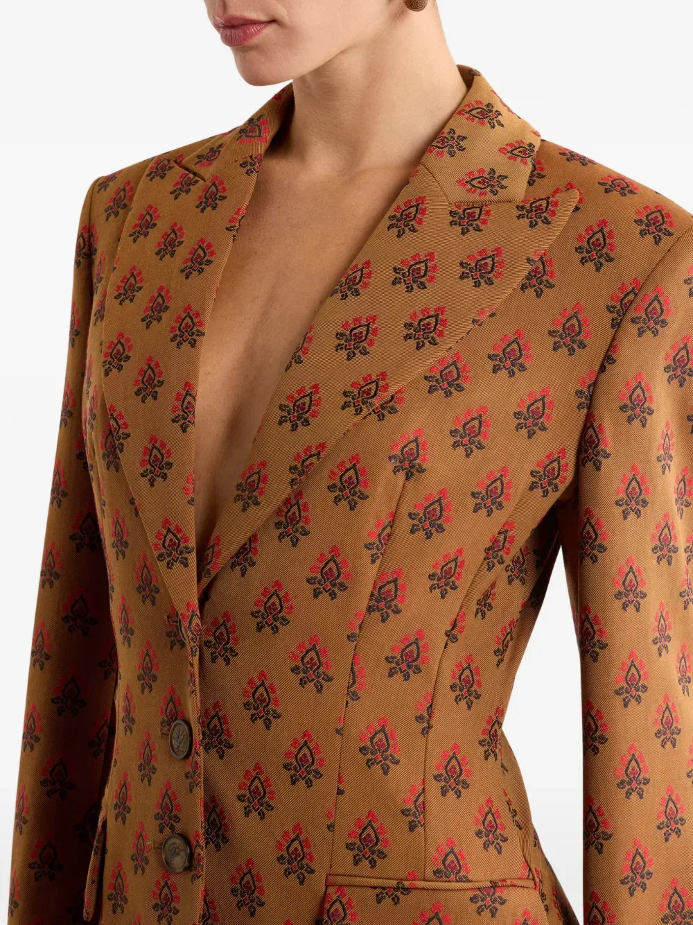 Жаккардовый вышитый жакет Etro, коричневый — фото 4