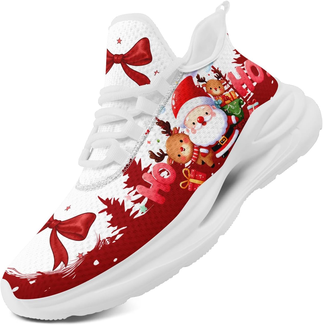 

Крутые мужские и женские кроссовки для бега с рождественской тематикой, праздничные спортивные туфли с рисунком Санта-Клауса, дышащие спортивные теннисные кроссовки Coolcustomize, красный