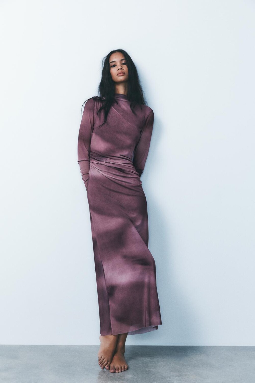 

Платье из тюля с драпированной платьей ZARA, бордовый