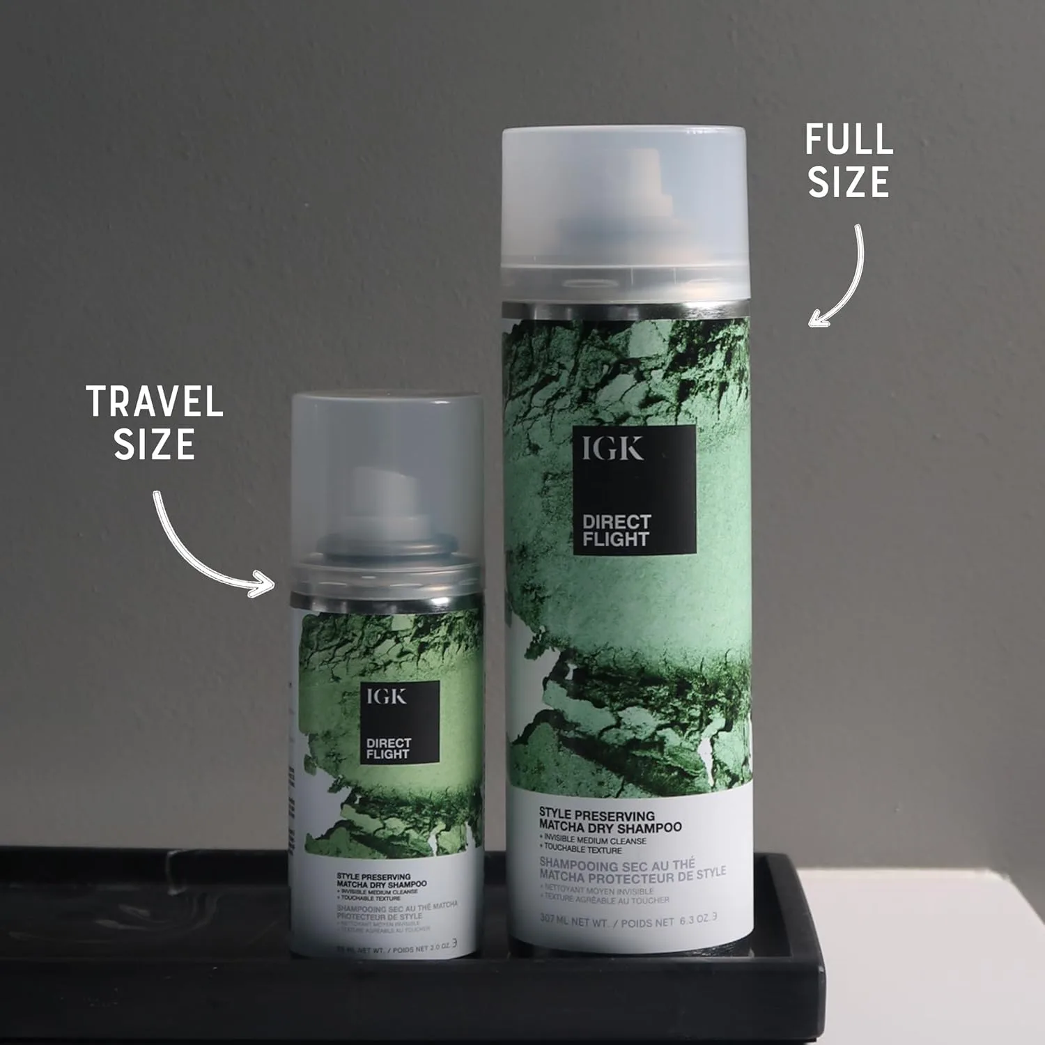 IGK Direct Flight Multi-Tasking Matcha Dry Shampoo, набор из 2 штук: полный размер и дорожный — фото 2